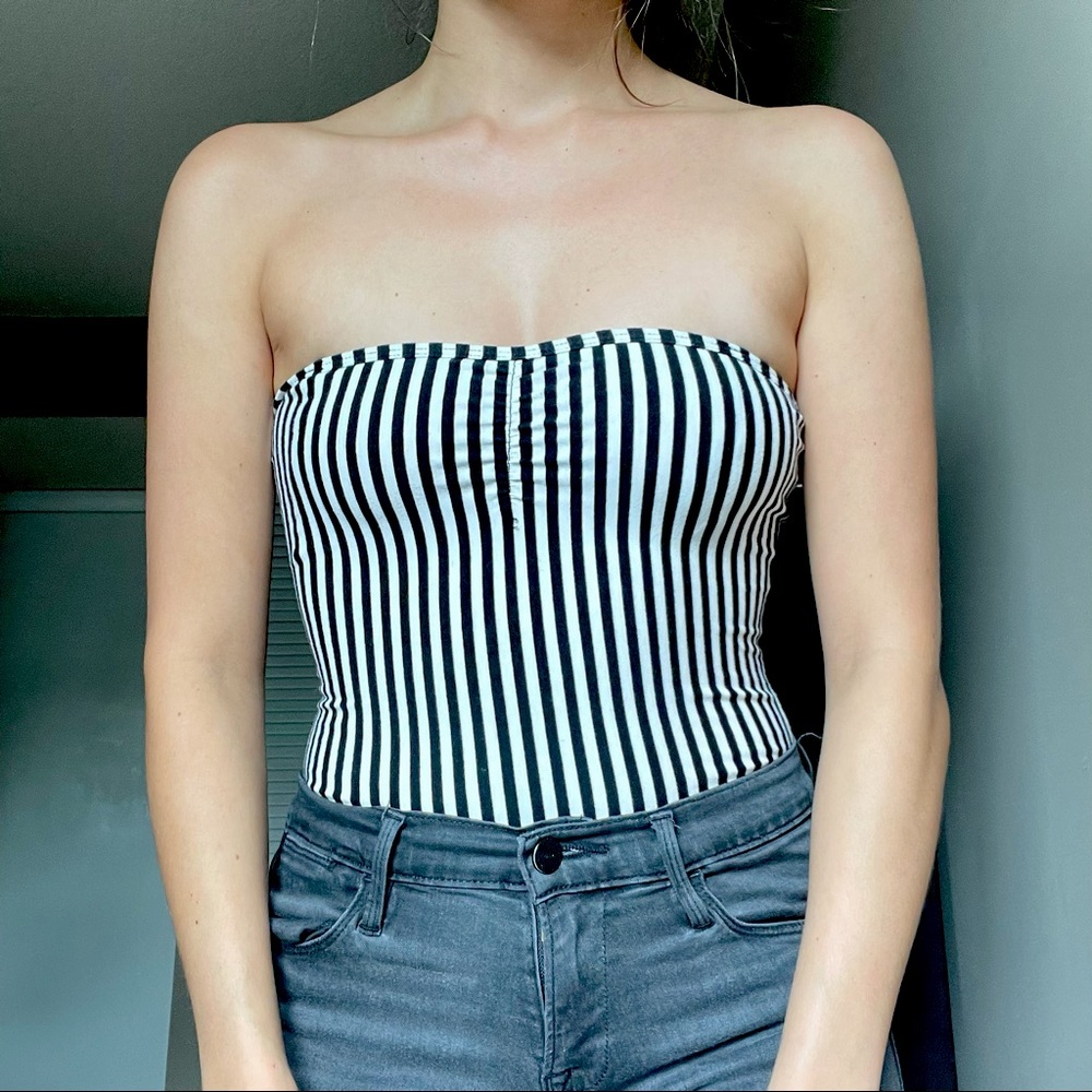 American Apparel Strapless Striped Bodysuit